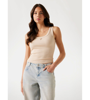 rmelloses beigefarbenes Rippstrick-Top