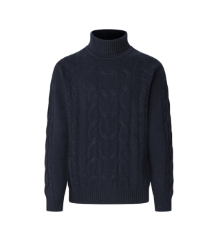 Maglione dolcevita a trecce blu navy