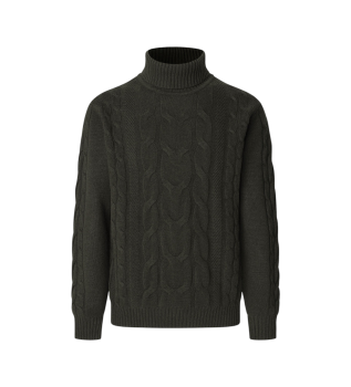 Jersey Cable Roll Neck verde