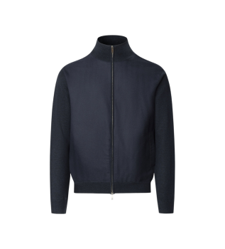 Casaco com fecho de correr em espinha de peixe azul-marinho