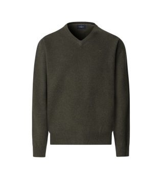 V-hals-trje i lammeuld, grn