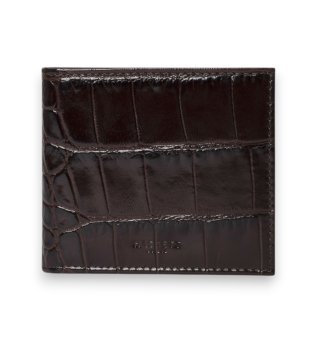 Portefeuille pliant en cuir imprimé crocodile marron
