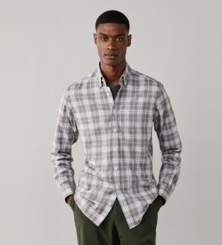 Kariertes Flanellhemd in Tailored Fit, grau