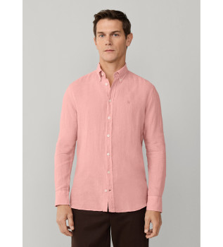 Camisa de linho tingida cor-de-rosa com corte � medida