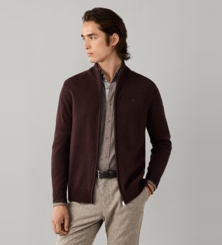 Maglione con zip Lambswool Fzip marrone