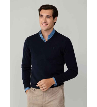 Navy V uldpullover