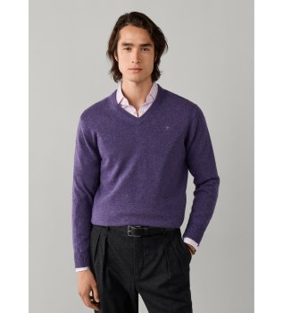 Lambswool V-hals sweater i lilla