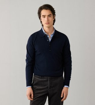 Polo en tricot de laine d'agneau marin