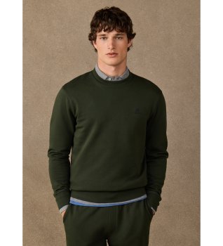 Sudadera algodón cuello redondo con logo verde