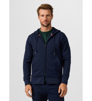 sweatshirt med hætte og lang lynlås med luxe-logo, marineblå