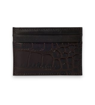 Porte-cartes en cuir imprimé crocodile marron