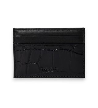 Porte-cartes en cuir imprimé crocodile noir