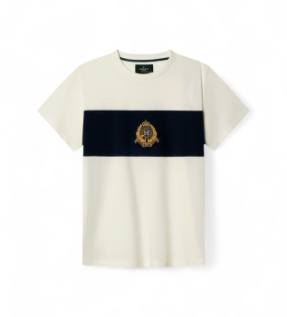 T-shirt con pannello a stemma, color bianco sporco