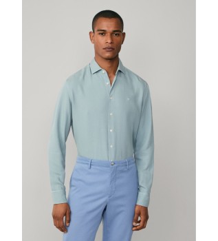 Camisa texturizada tingida � m�o em azul