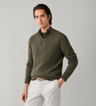 Maglione con cerniera Highland Stitch Hzip verde oliva