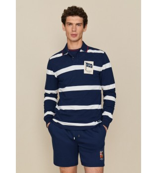 Gestreepte marineblauwe polo met lange mouwen
