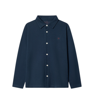 Polo de manga longa Pique azul-marinho