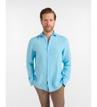 Camicia in puro lino turchese semplice