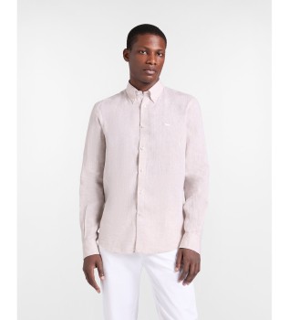Beige regular fit pure linen shirt