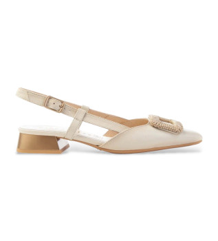 Ballerines en cuir beige � bout pointu