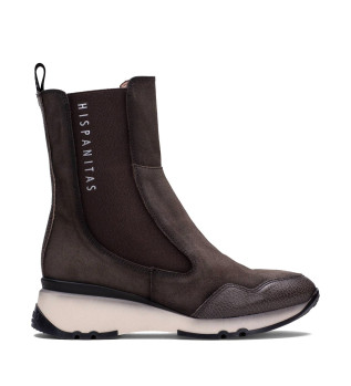 Grey Kristen Leather Ankle Boots