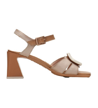 Sandales en cuir beige Mallorca - Hauteur du talon 6,5 cm