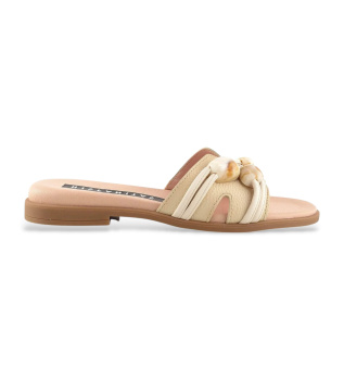 Sandales en cuir beige et pierre