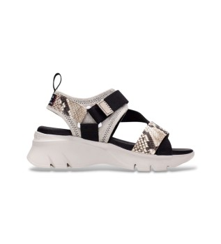 Sand�lias em pele de cobra taupe, preto