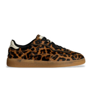 Rjave usnjene športne copate Alley Leopard