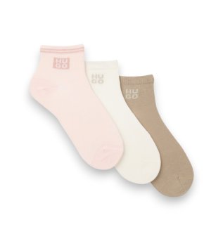 Pack 3 calcetines Lurex Logo rosa, blanco, marrón