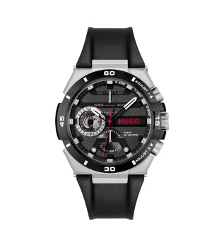 Montre multifonction en cuir Noir sauvage