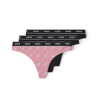 Lot de trois strings noir, rose