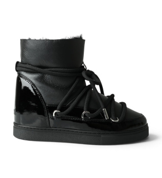 Læderstøvler Gloss Wedge sort