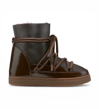 Botas de Pele Gloss Wedge castanho