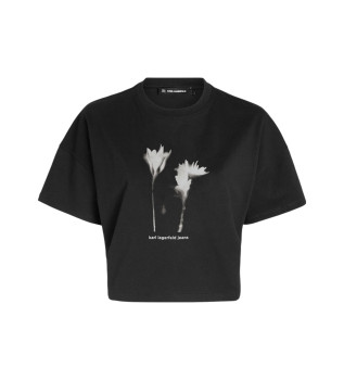 T-shirt Regular Cropped floral schwarz