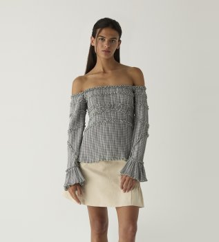 Blusa Petra a quadri texturizzata grigia