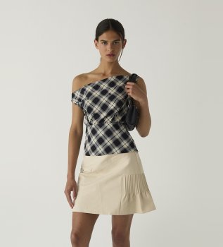 Top Tate a quadri asimmetrico nero