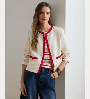 Blazer en twill de lin blanc cr�me