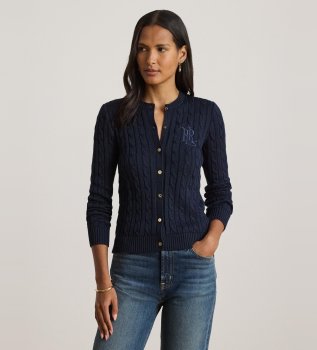 Marinefarbener Cardigan aus Baumwolle mit Zopfmuster