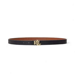 Cinto de couro reversvel com logtipo preto e castanho