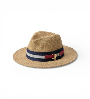 Fedora i halm med dekorativt beige band