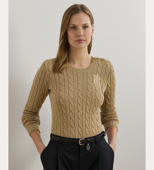 Pull en coton avec bordures de boutons beiges