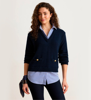 Maglione di cotone con bordo a bottoni blu navy