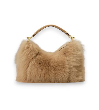 Borsa Blaike piccola in pelliccia ecologica beige