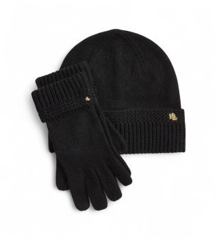 Set de gorro y guantes de punto con pespunte en cremallera negro