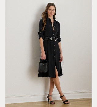 Vestido camisero de georgette doble cara negro