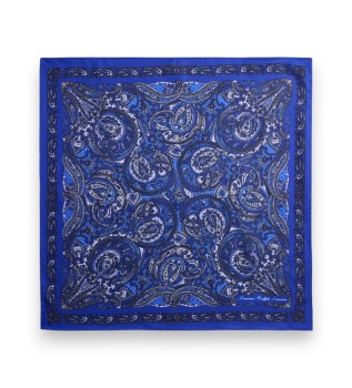Bandana in seta con motivo paisley blu navy lavato a sabbia