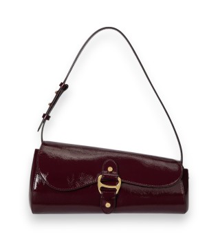 Srednja široka torba Tasha v bordo lakastem usnju