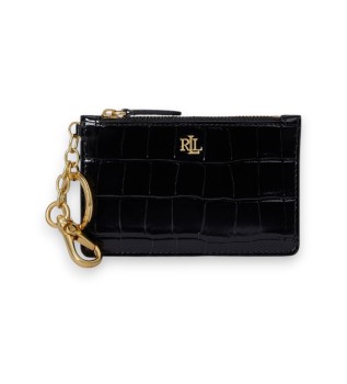 Porte-cartes en cuir avec fermeture éclair noir