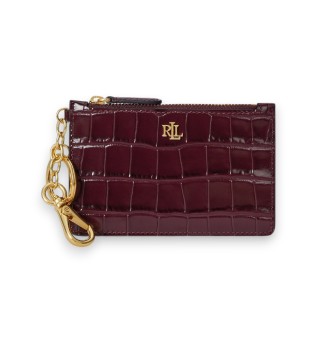 Porte-cartes en cuir avec fermeture éclair grenat